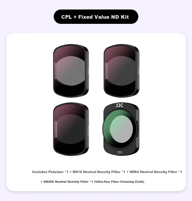 JJC DJI Pocket 4 Filter Kit Compatible with Pocket 3 CPL Polarizer Adjustable ND Neutral Density Soft Black Filter Accessories 12
