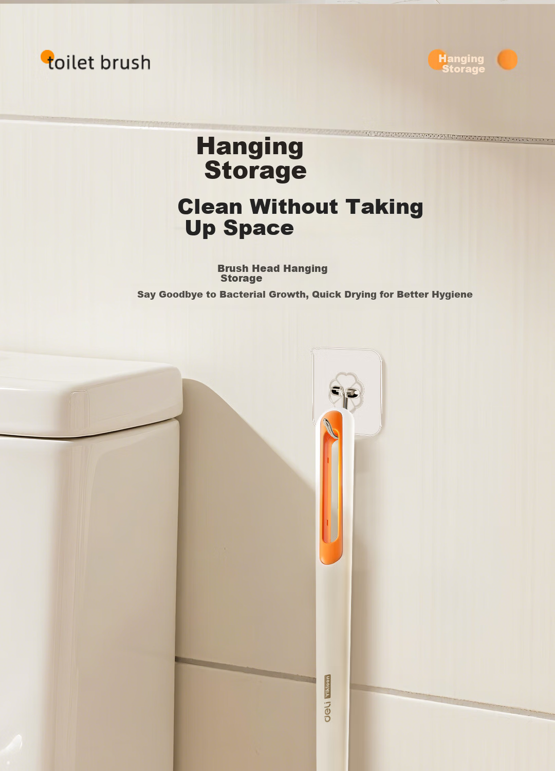 Deli S-Shaped Elbow Toilet Brush Wall-Mounted No-Drill Groove Cleaning Toilet Scrubber 10