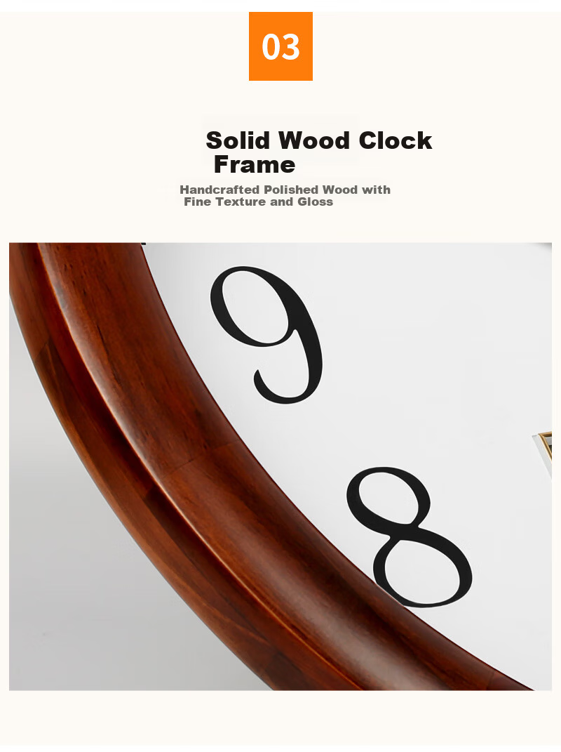 POWER Bawang Solid Wood Wall Clock Living Room 2024 New Large Size Simple Quartz Clock Office 40cm 5