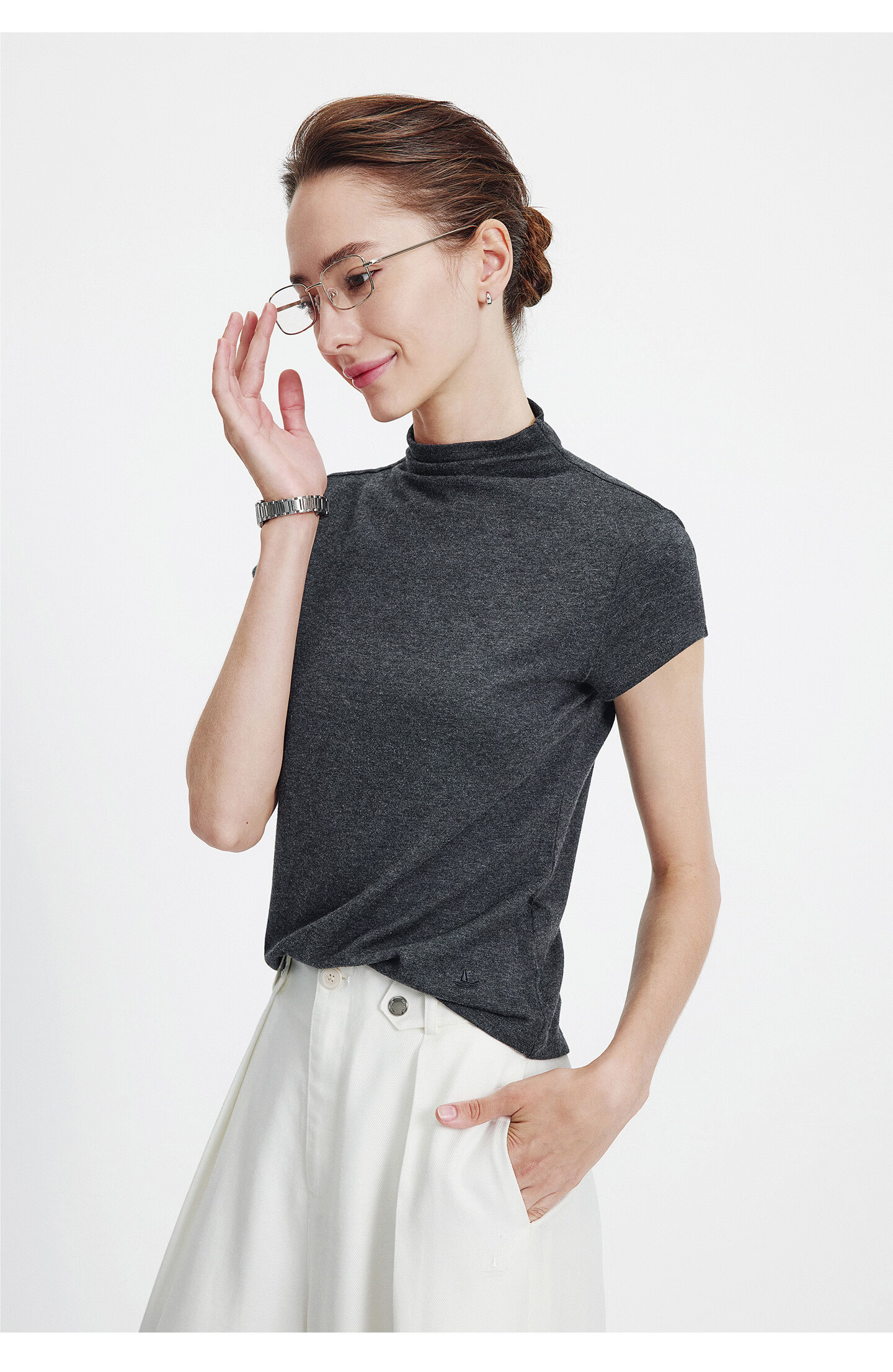 Navigare Italian Small Sailboat High Neck Short Sleeve T-Shirt 2026 New Women's Slim Fit Flutter Sleeve Antibacterial Top 2325556501 22