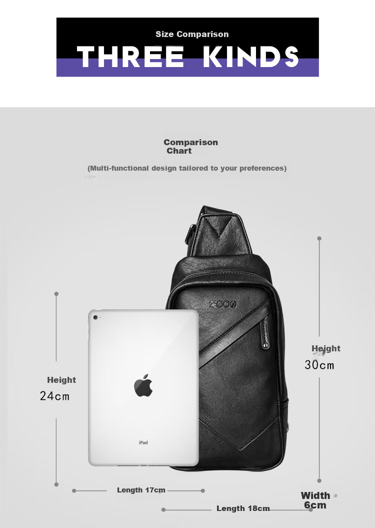 COW Chest Bag Men's Single Shoulder Bag Fashion Men's Crossbody Casual Trendy Durable C-8610 Black 4