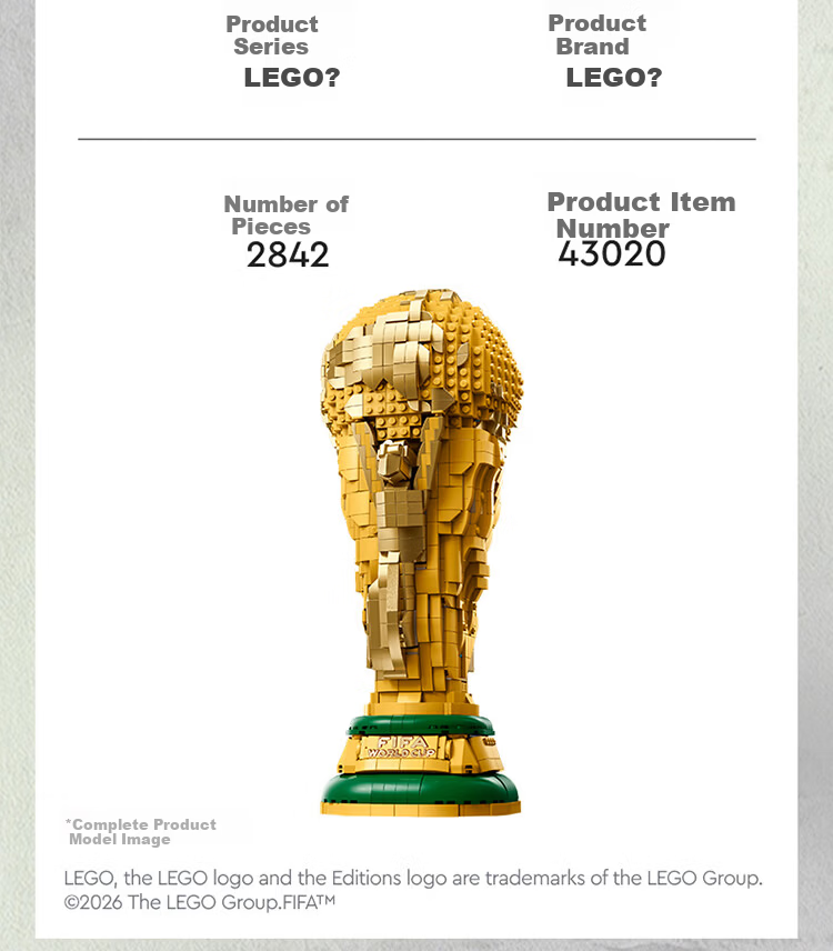 LEGO Building Blocks 43020 FIFA World Cup Trophy Kids Toy Birthday Gift for Boys and Girls 10