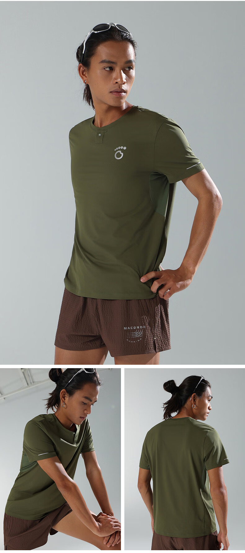 Macondo 26 Spring Summer New Sports Running Henry Shirt Moisture-Wicking Quick-Dry Cooling Short Sleeve T-Shirt Silent Green Men 4XL 11