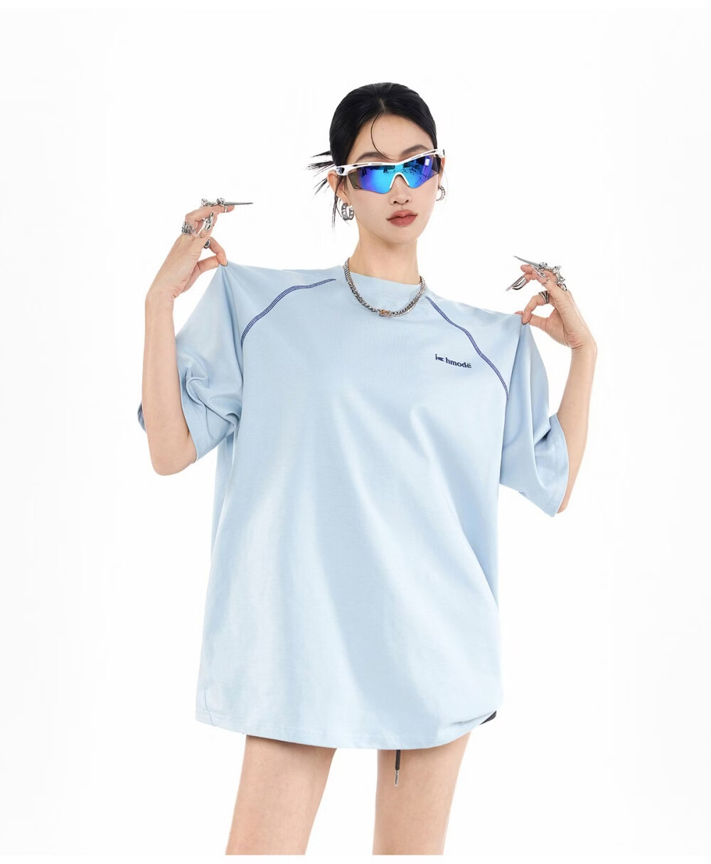 ICH MODE Hasselblad Line Round Neck Short Sleeve T-Shirt Women Summer New Outdoor Sports Half Sleeve Five-Point Sleeve Top Black M 5