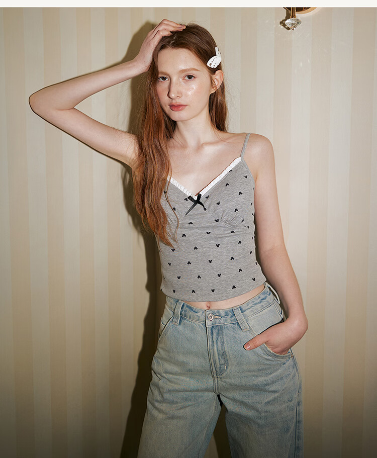 Gukoo Women's Vest Spring Summer Disney Collaboration 2026 New Padded Mesh Camisole Cloud Smoke Gray M 23