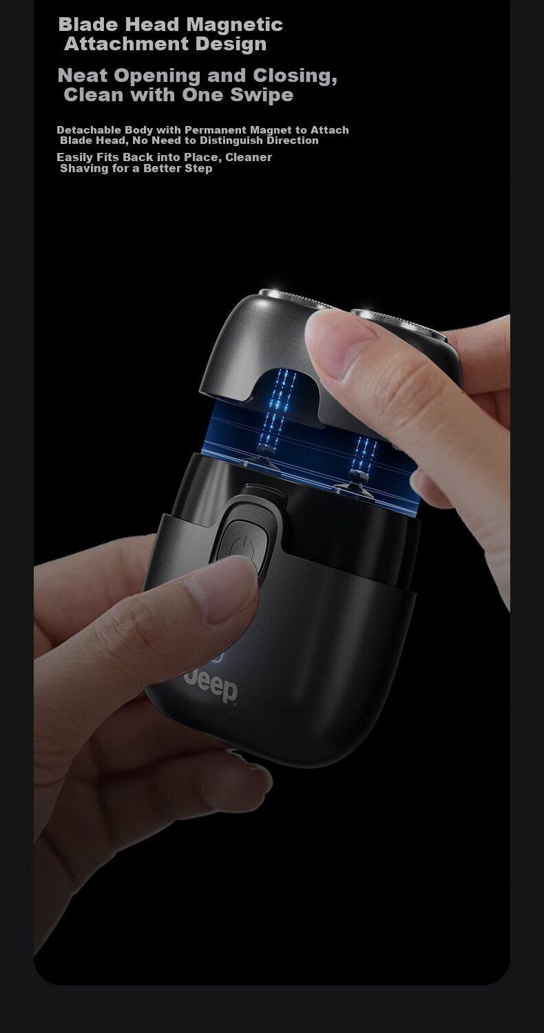 Jeep Compass Electric Shaver for Men Compact Portable Mini Razor Travel Business Long Battery Life Fully Washable Gift for Dad Boyfriend Husband E2 Black 13