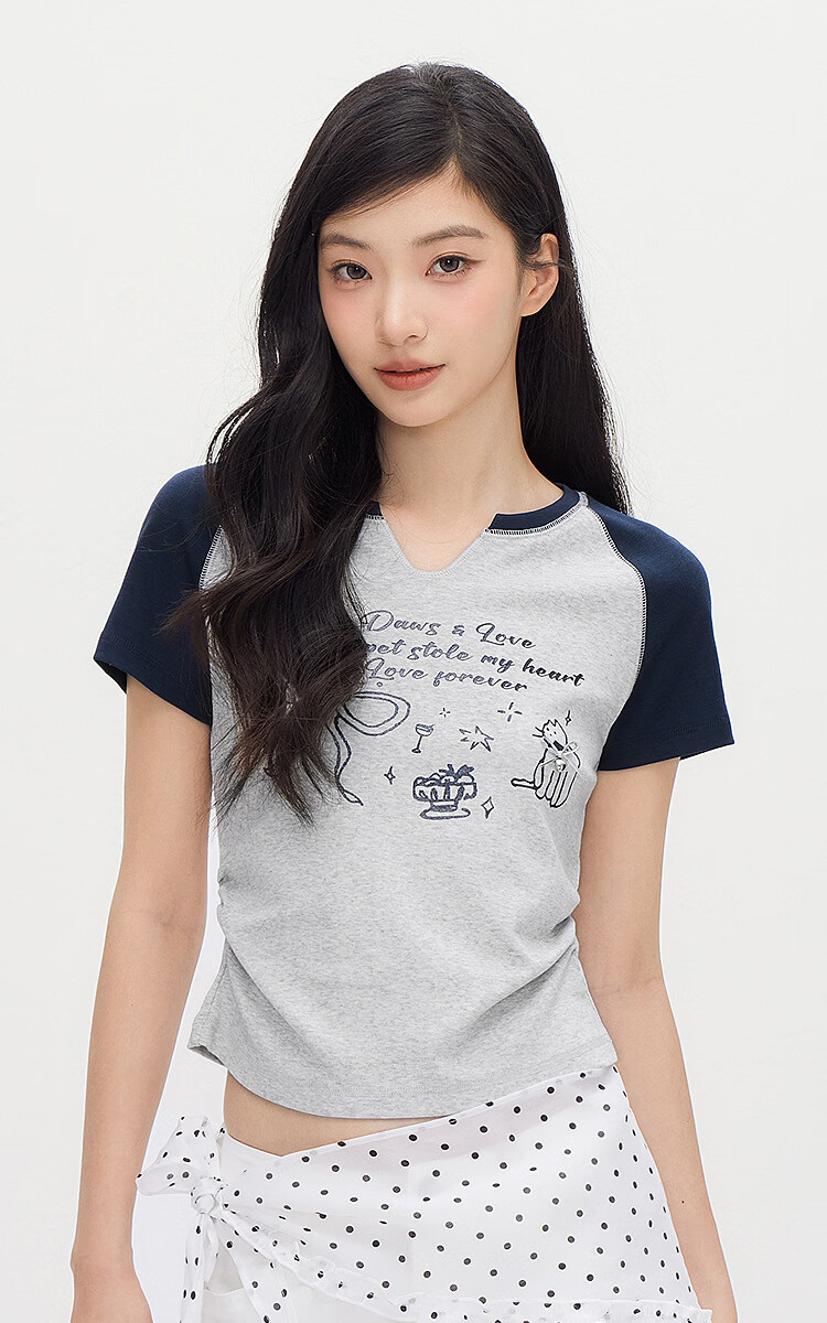 Semir Cooling Short Sleeve T-Shirt Women Summer Crop Printed Slim Raglan Sleeve 2026 Slim Fit Clothing 109326100016 2