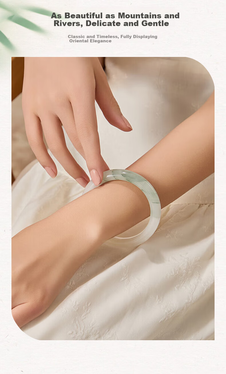 ALLOVE Tianshan Jade Bangle Women's Gold Silk Jade Bracelet Birthday Gift for Girlfriend Wife Wedding Anniversary 9