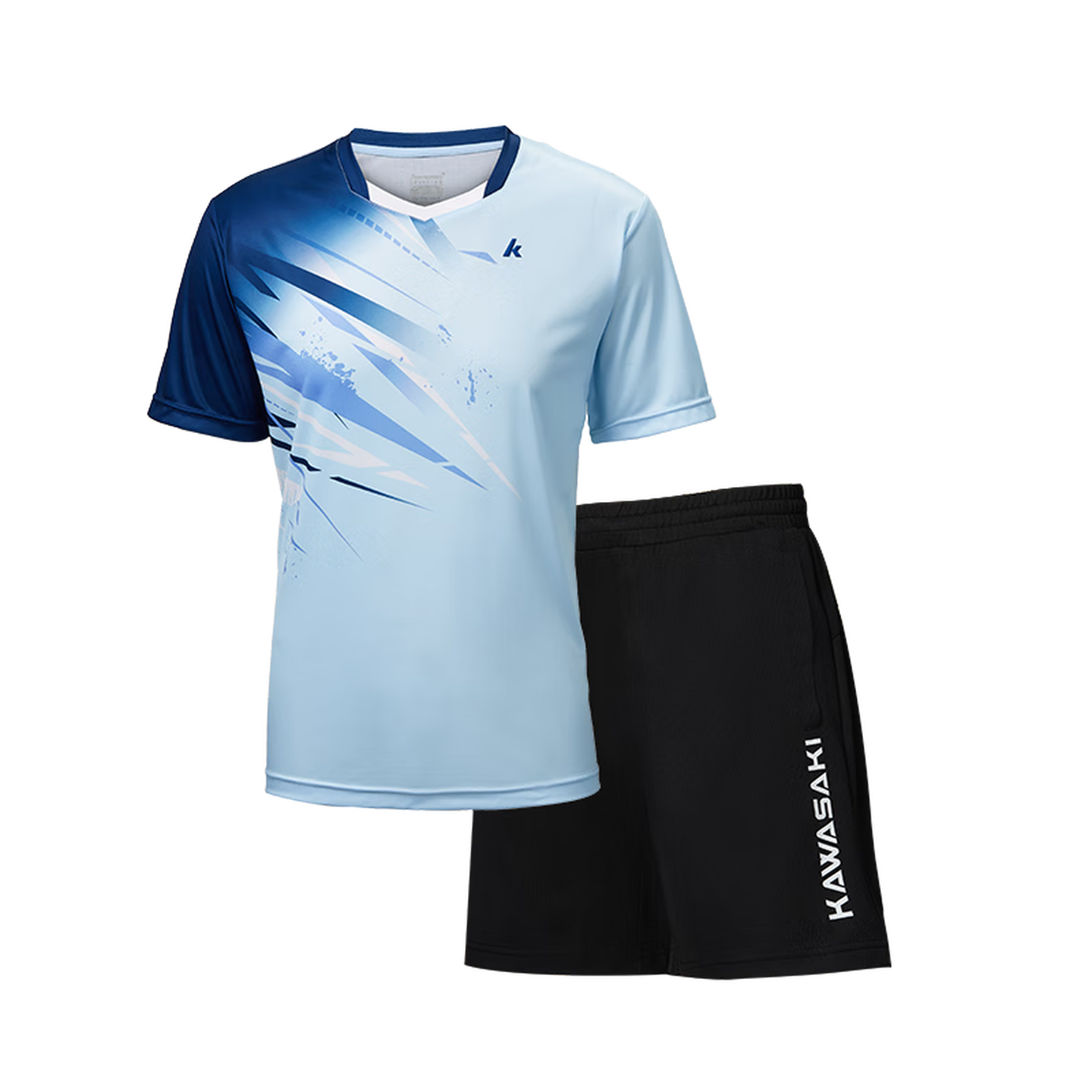 KAWASAKI Badminton Outfit for Men, Professional Sports Round Neck Short-Sleeve + Shorts Set B1815, Light Blue, M