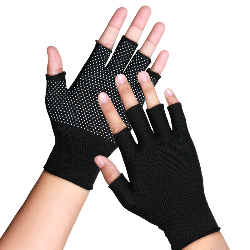 Maozheng Fingerless Gloves for Work Protection, 10 Pairs, Half Nylon Dotted Non-Slip Wear-Resistant Sorting Packing Logistics Work Hand-Picking Bead Thin Style, Black