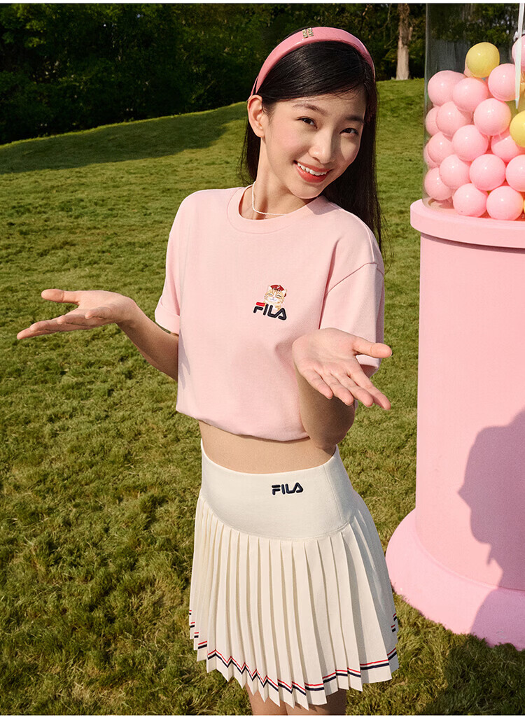 FILA Official 2026 Summer Couple Short Sleeve T-Shirt Casual Loose Fit Cotton Cat Knit Tee 41