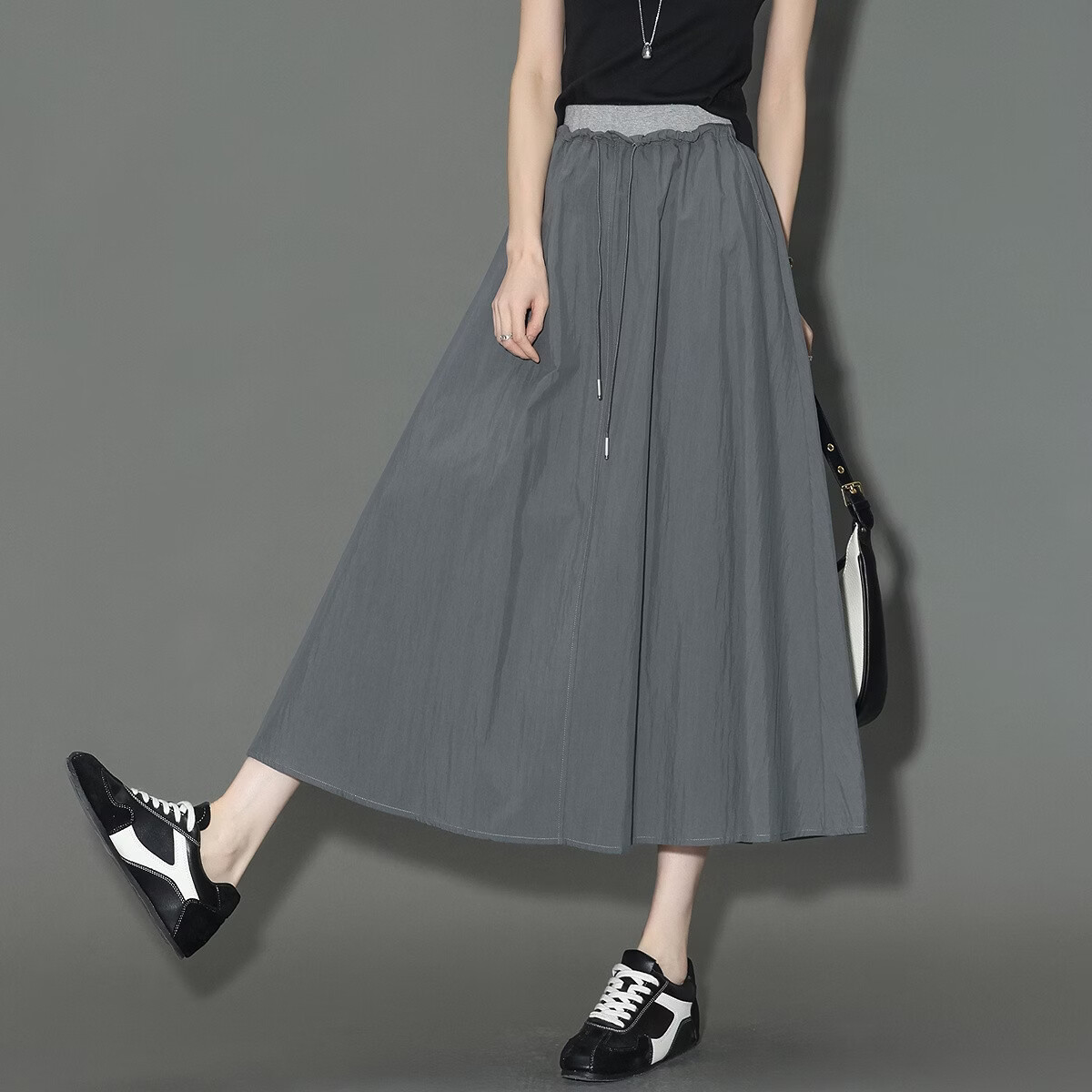 Demana Cloud Cotton Series Summer Elegant Colorblock Drawstring Elastic Waist Loose Slimming Midi Skirt for Women Premium Quality
