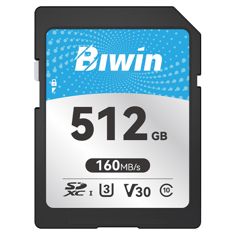 BIWIN 512GB SD Memory Card U3 V30 High-Speed Camera Card 4K Ultra HD Recording 160MB/s Read 120MB/s Write