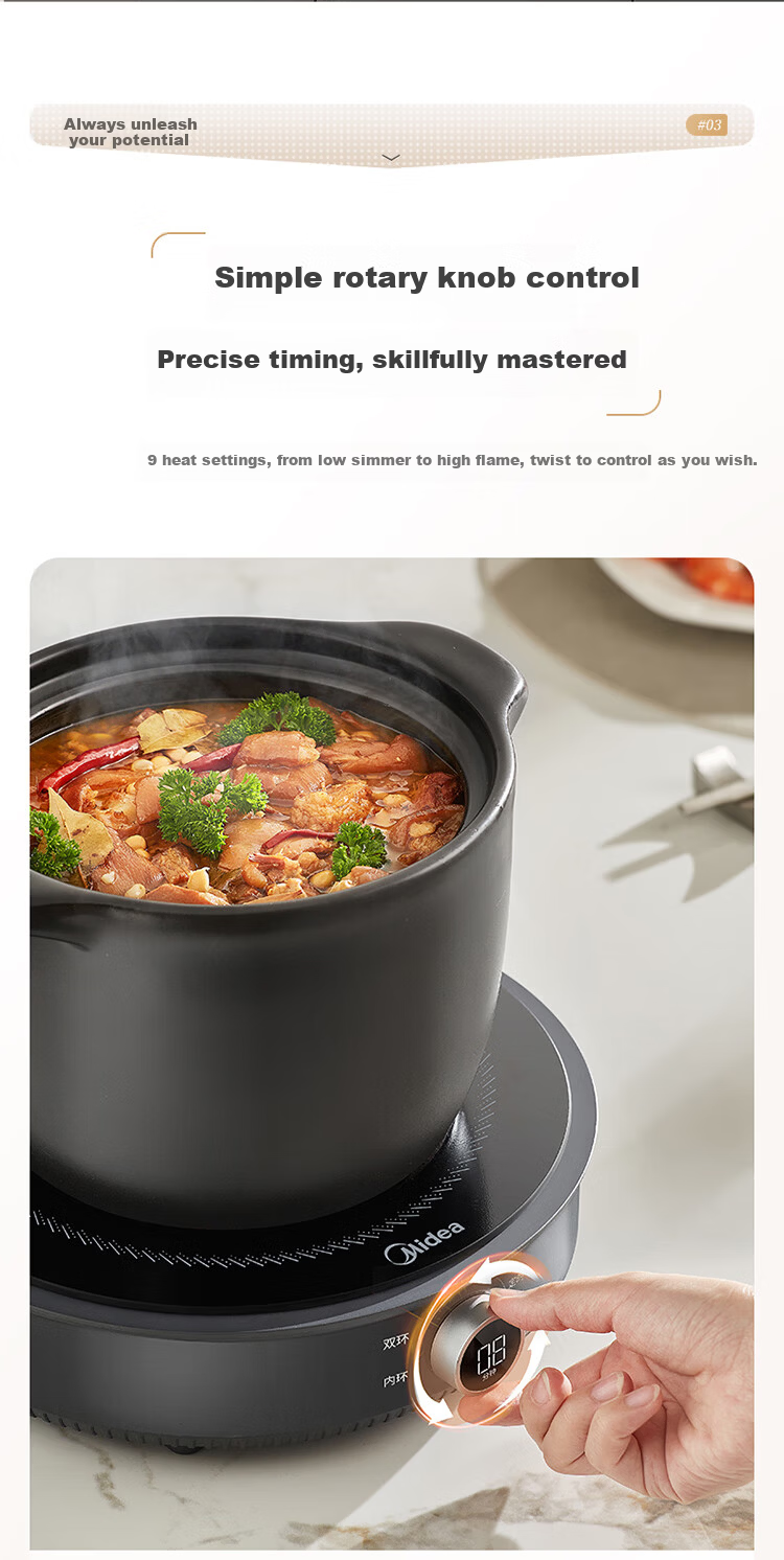 Midea Electric Ceramic Stove Tea Cooker Induction Cooker Household New Induction Cooker Hot Pot Smart Double Ring High Power Battery Stove Stir-fry Stove Tea Brewing Stove Hot Pot Stove MC-HW22E03 5
