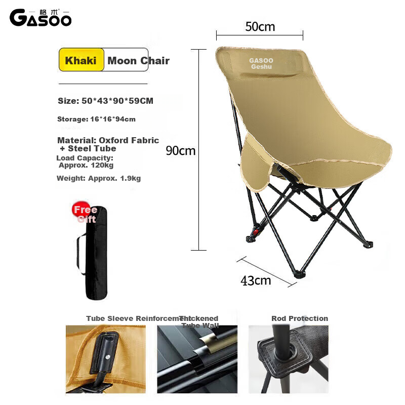 Gosoo Recliner Chair Convertible Sitting and Lying Nap Chair Outdoor Folding Portable Camping Chair High Back Moon Chair with Three-Level Adjustment