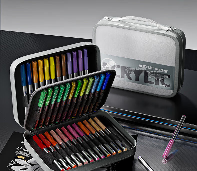 M&G 36-Color Acrylic Marker Pens Set with Direct Ink Bag, Children's Student Drawing and Graffiti Markers, Hand-Painted Coloring Pens, Back-to-School Gift APMT80J5 36