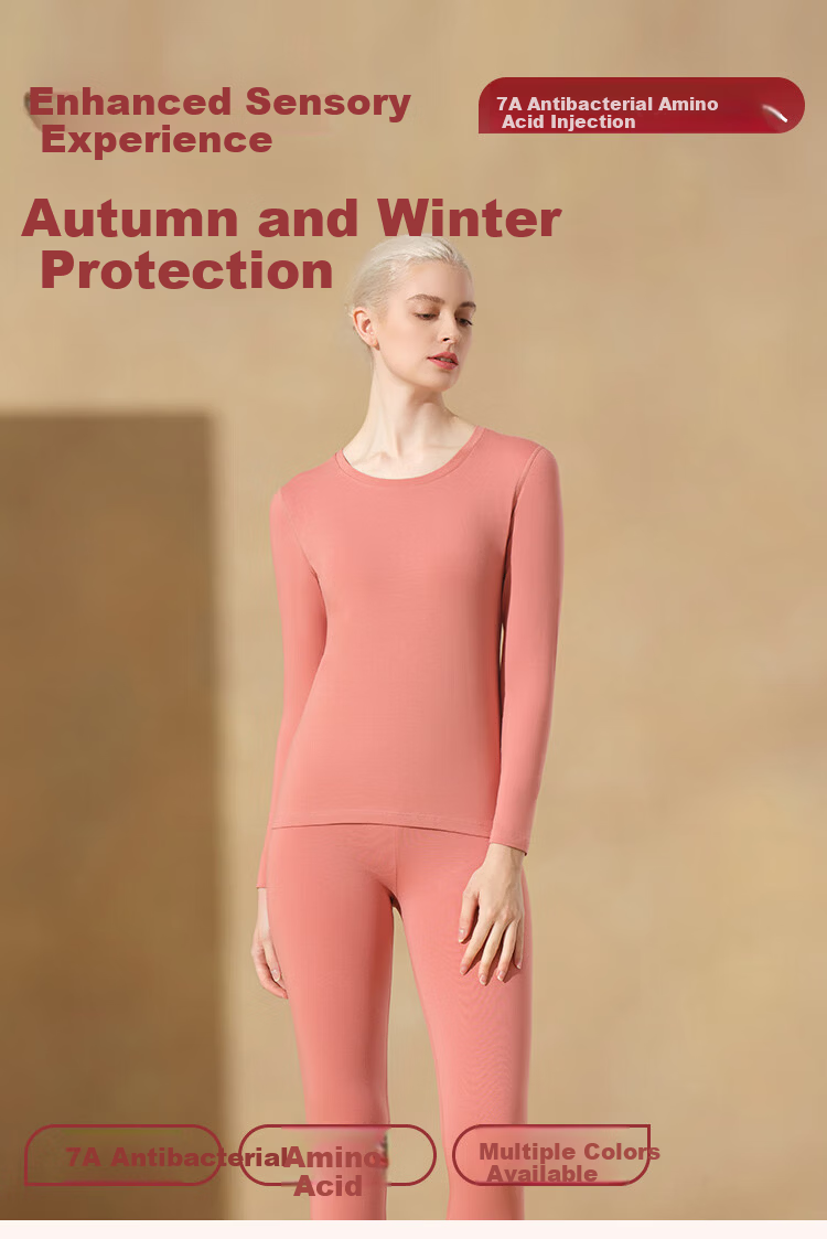 Schiesser 7A Antibacterial Women's Crew Neck Thermal Underwear Amino Acid Thermal Set Deep Pink S 1