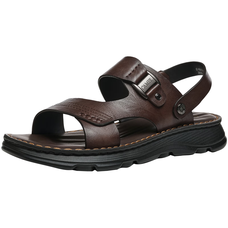 CAMEL Summer Cowhide Breathable Sandals, Two-Way Wear Business Men's Leather Shoes for Dad, G16M211020, Brown, Size 43