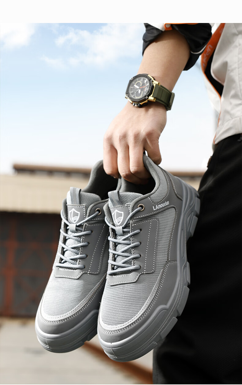 BlueOwl Shield Men's Summer Breathable Lightweight Comfortable Anti-Smash Anti-Puncture Steel Toe Safety Work Shoes DL216 Size 42 18