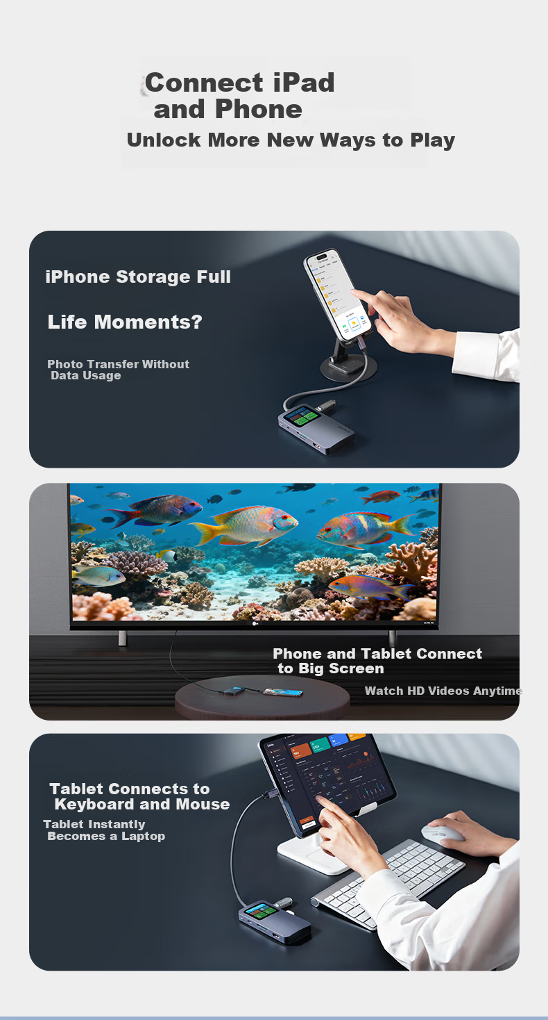 Highsay HM7 PRO Screen Display Type-C Docking Station HDMI 4K Expansion Hub for Apple MacBook iPad with SD/TF Dual Card Reader Adapter 10