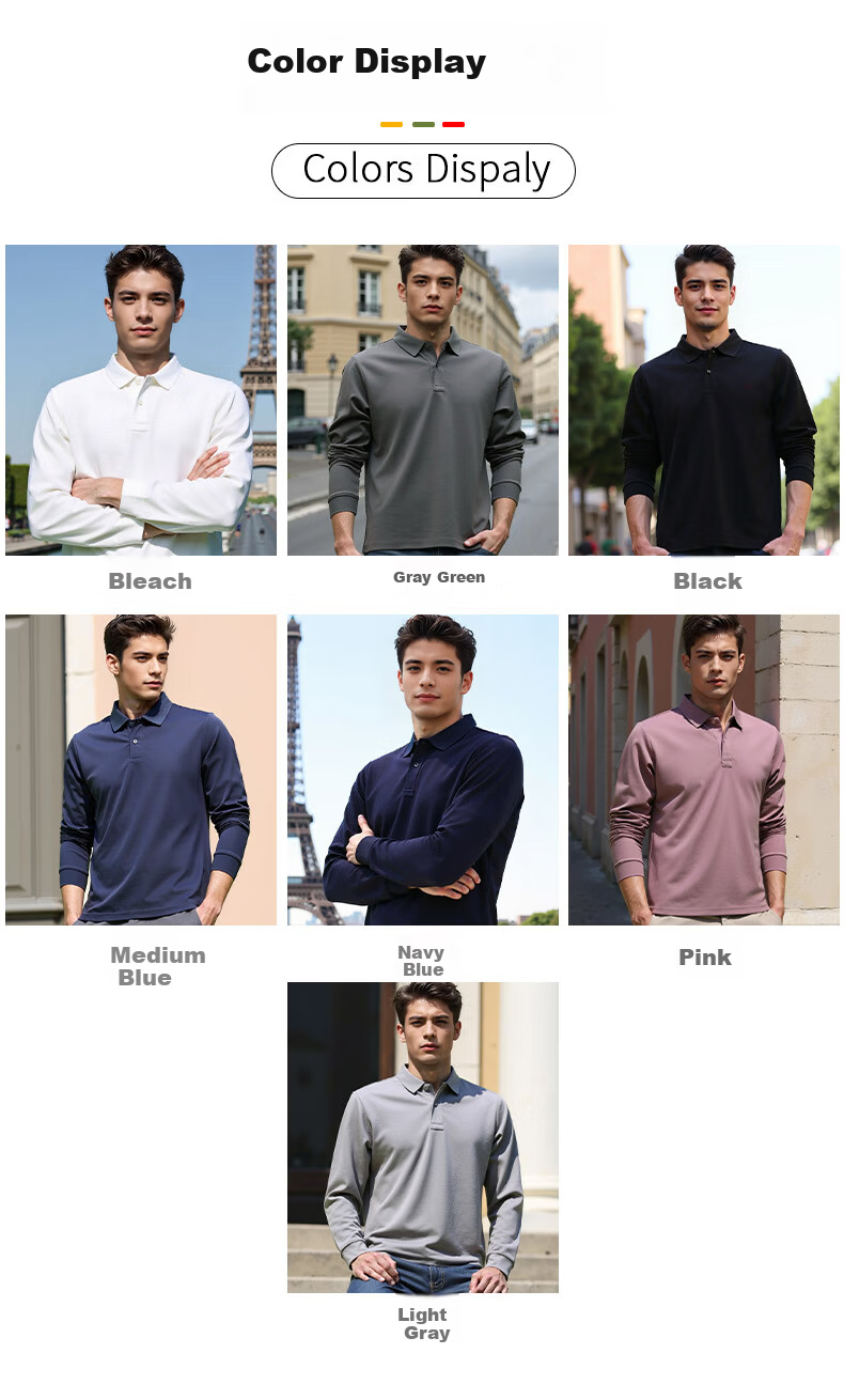 ROMON Men's Autumn Long Sleeve T-Shirt Fashion Polo Collar Sweatshirt Mulberry Silk Autumn Shirt Casual Base Layer Top 3