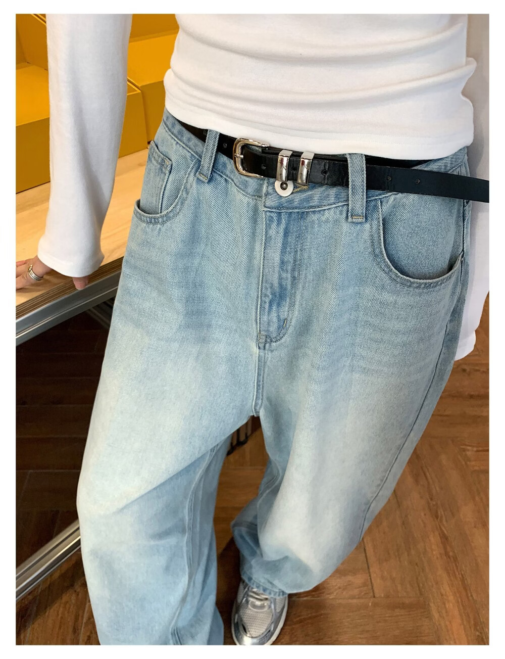ICH MODE "Versatile Favorite" Loose Slimming Lazy Casual Straight-Leg Jeans Women's Wide-Leg Pants Light Blue S 8