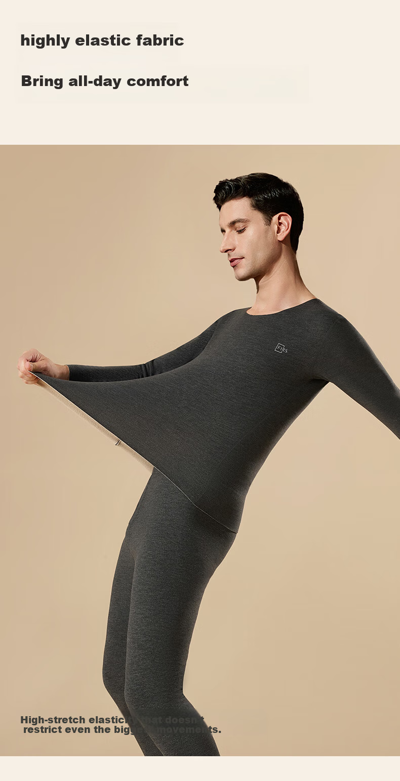 Shanshan [Cashmere Silk Derong Thermal] 26th Anniversary New Men's Seamless Fleece-Lined Thermal Underwear Set - Autumn Top and Bottom 7