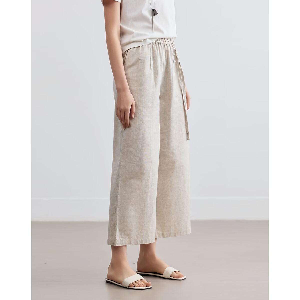 Demana [With Linen Cotton] Summer Vintage Side Tie Nine-Point Straight Loose Slim Petite Women's Casual Pants