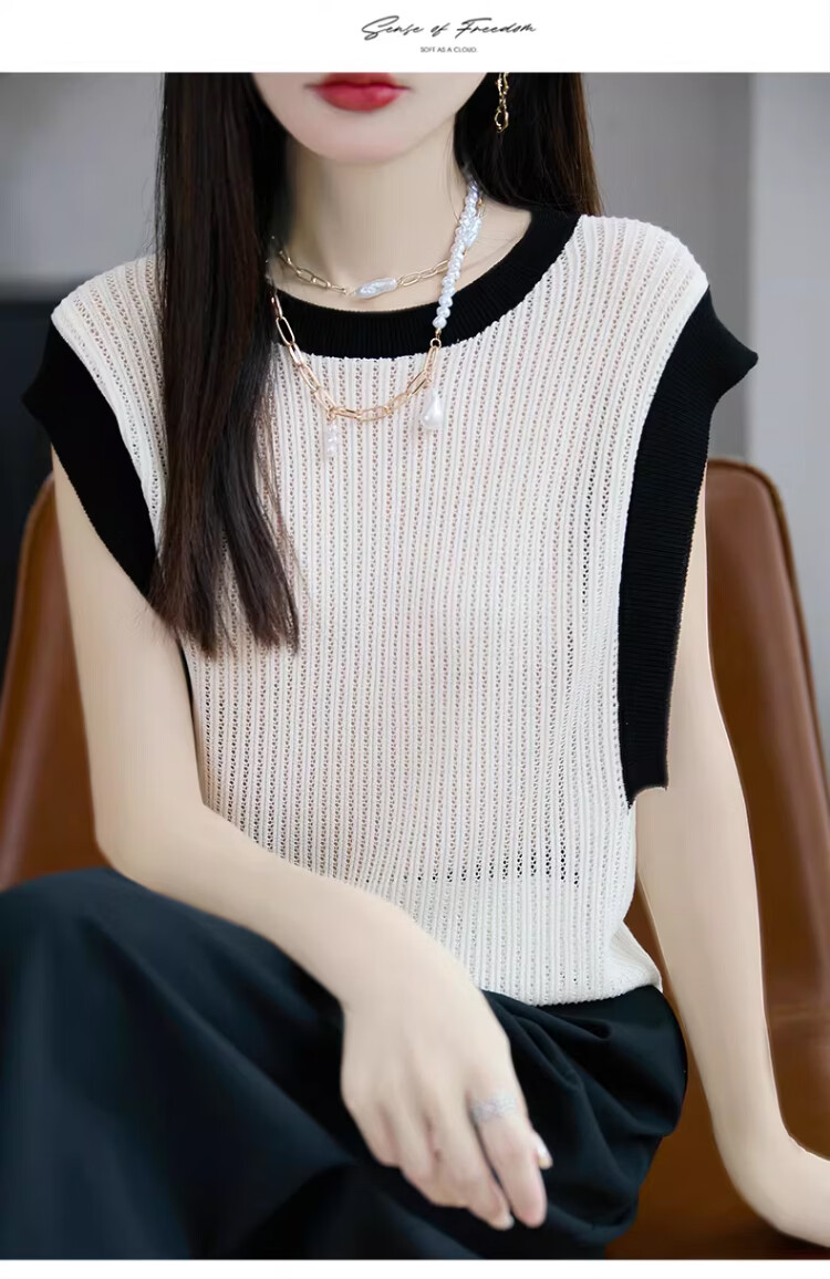 Tingmei Summer Lightweight Ice Silk Knit Vest Women Loose Korean Slim Fit Versatile Sleeveless Striped Fashion Top Innerwear 6