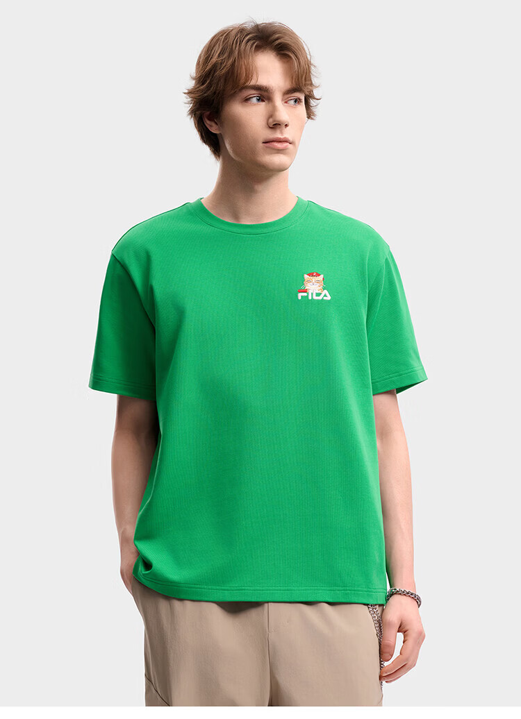 FILA Official 2026 Summer Couple Short Sleeve T-Shirt Casual Loose Fit Cotton Cat Knit Tee 82