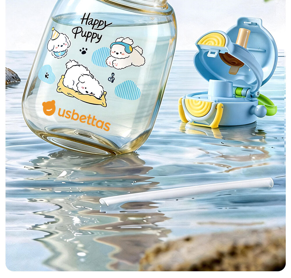 Beitais TonTon Bucket Children's Straw Cup Baby Direct Drinking Kindergarten Water Bottle Spring Summer Outing 2 Years PPSU Soft Cloud Blue 21