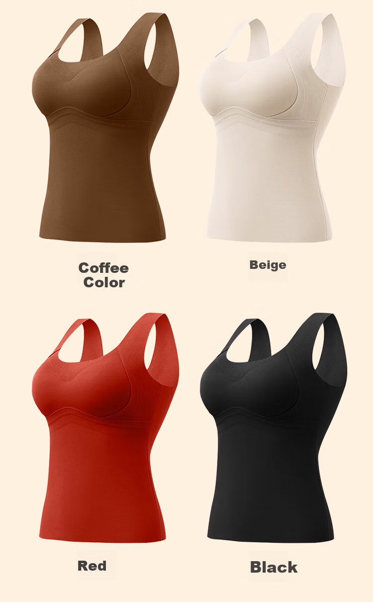 LangSha Women's Thermal Camisole Vest Autumn Winter Mulberry Silk Fleece Thickened Antibacterial Heating Seamless Built-in Bra One-piece Underwear 21