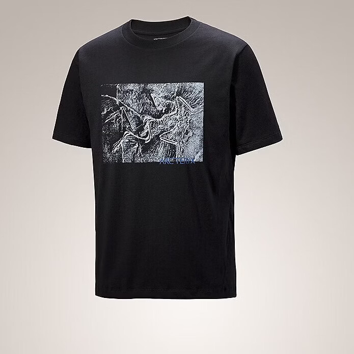 ARC'TERYX KRAGG COTTON LITHOGRAPHICA SS Men's Cotton Short Sleeve T-Shirt BLACK Size L