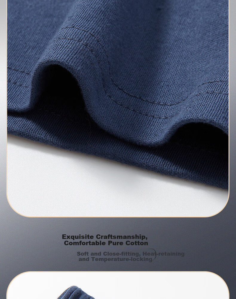 Bejirog Middle-aged and Elderly Men's Autumn Cotton Thermal Underwear Set Base Layer Warm Thin Cotton Sweater Dark Blue Set 2XL 12