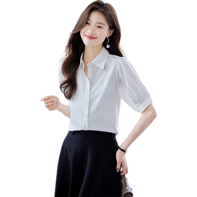 Jeanswest Women's Summer Shirt Short Sleeve Elegant Commuter Design Formal Versatile White 2XL