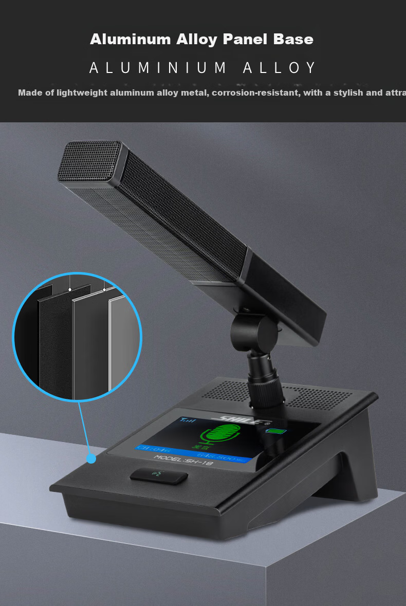 SHILE Dual Wireless Conference Microphone Desktop Short Rod Square Tube Mic Podium Anti-Interference Auto Frequency Matching Anti-Howling SH-18 with Rod 9