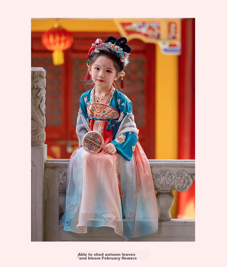 Menghu Yaoguang Hanfu Girls' Traditional Chinese Style Spring and Autumn New Children's Ruqun Dress Red 120cm 18