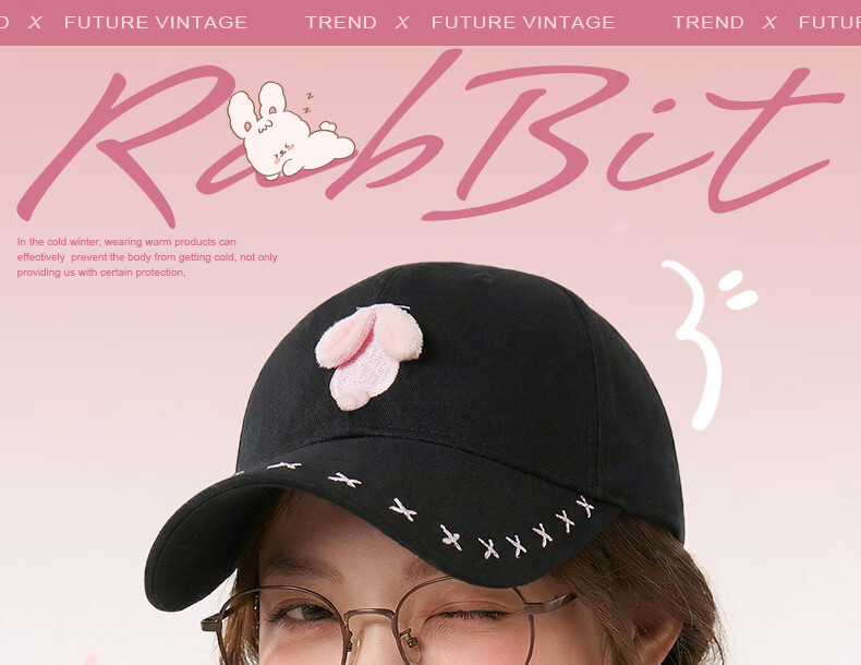 CACUSS Women's Duckbill Cap Spring Summer Cute Embroidered Little Rabbit Pure Cotton Soft Top Baseball Cap Playful Youthful Face-Slimming Dark Brown 1