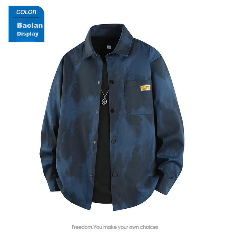 Top Youth Men's Long Sleeve Shirt Spring Autumn Plus Size Loose Casual Thin Printed Tie-Dye Shirt Black 2XL 6