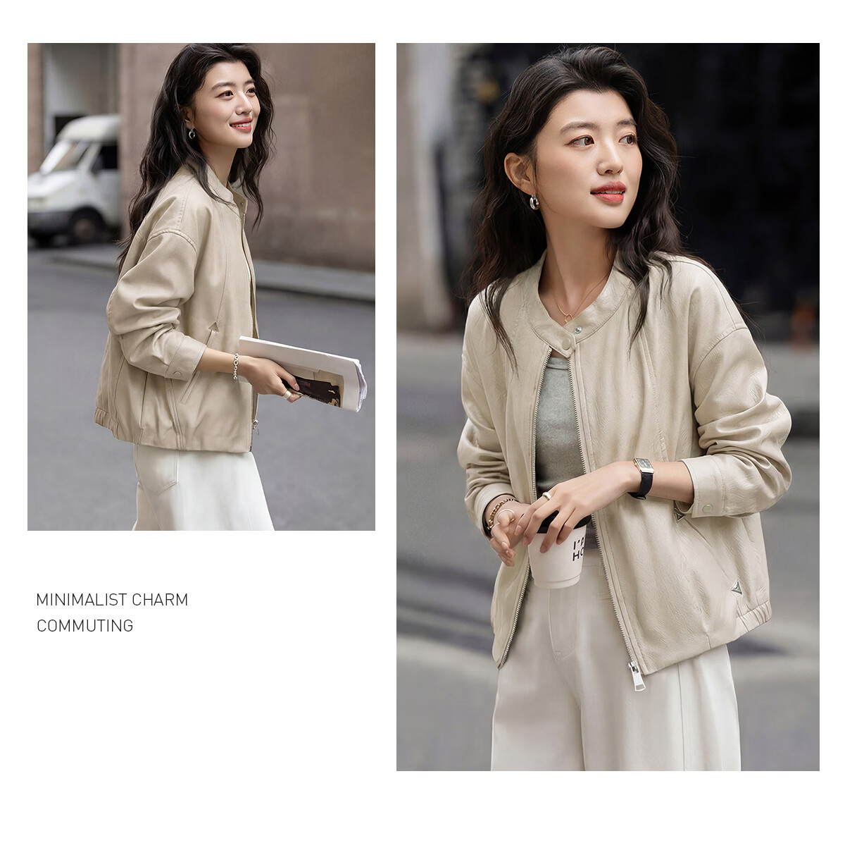 Chushen Spring Autumn Casual Short Jacket Women Black Stand Collar Zipper Slim Loose Stylish Leather Jacket Top S61D127 14