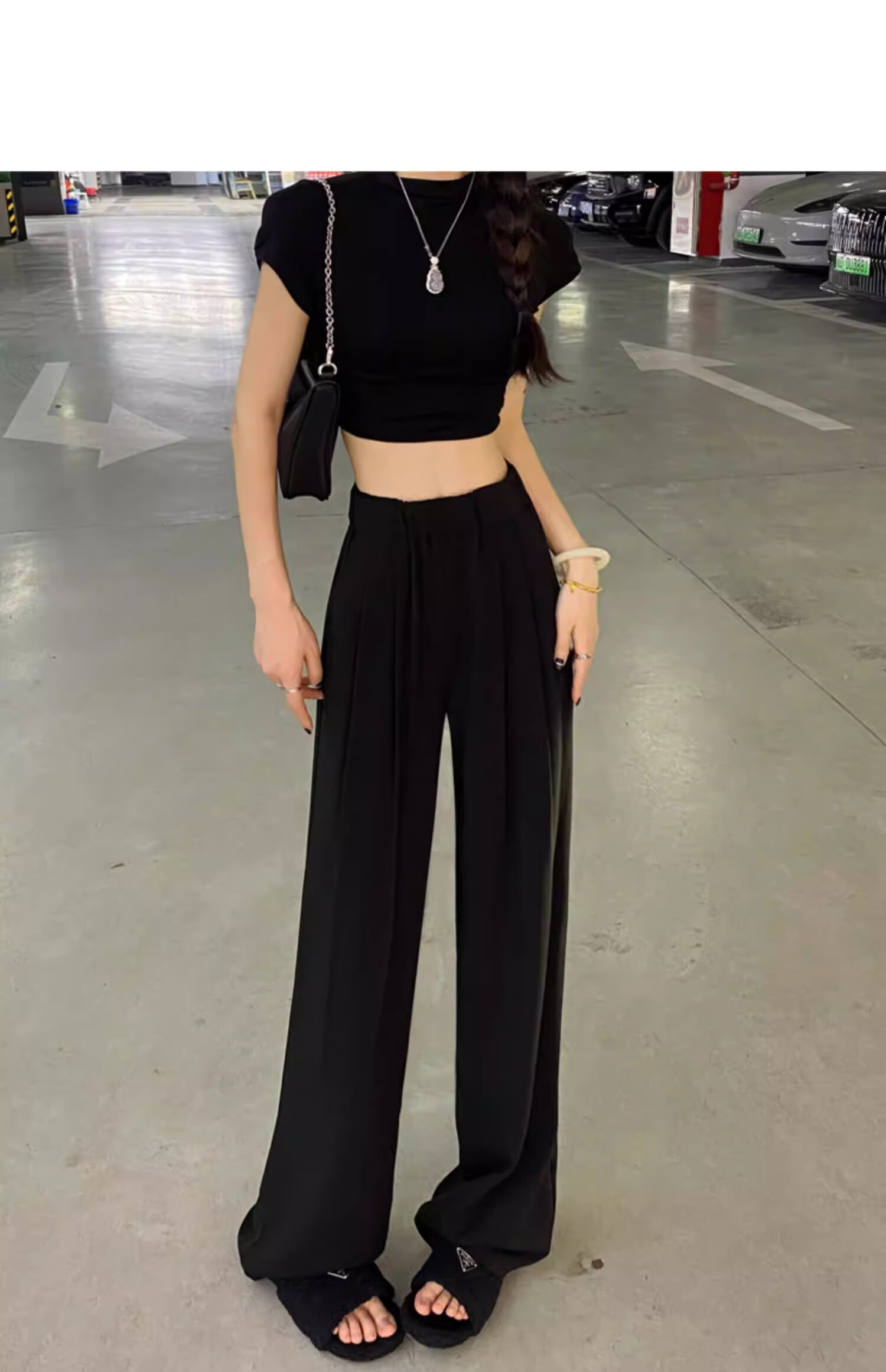 Langsha TR Bamboo Fiber Summer Wide-Leg Pants for Women Thin Draped Loose Casual New Chinese Style Ice Silk Trousers 35
