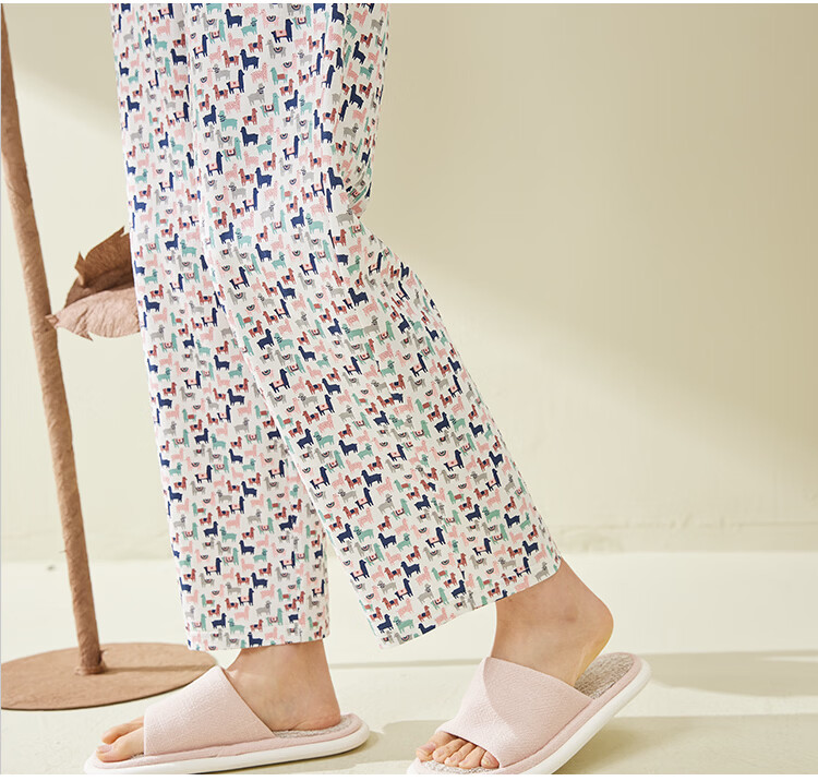 CHERISH LIFE Women's Sleep Pants A-Class Breathable Cotton Printed Casual Simple Home Long Pants 14