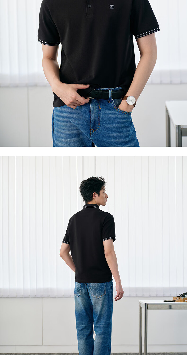 CABBEEN Ammonia Mercerized Pearl Cotton Polo Shirt Men Woven Striped Contrast Stitching Design 26 Spring Summer Breathable Short Sleeve Polo Shirt 13