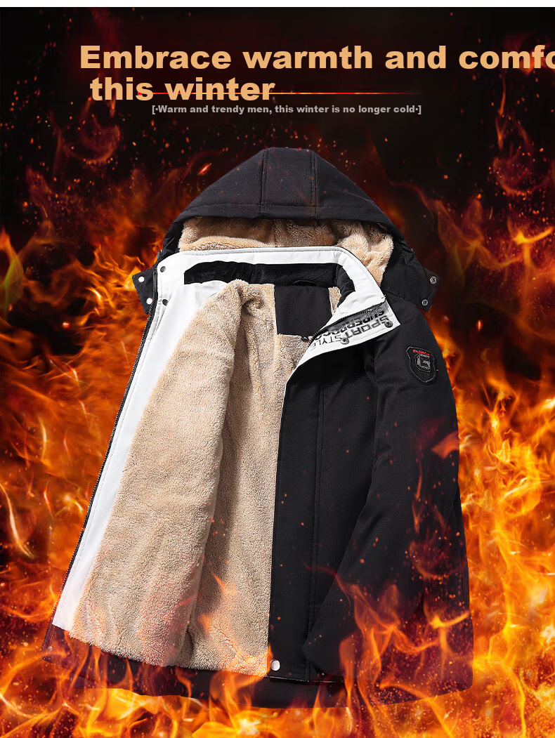 Miiow Men's Cotton Jacket Autumn Winter Lamb Wool Hooded Thickened Warm Coat Dark Gray 2XL 4