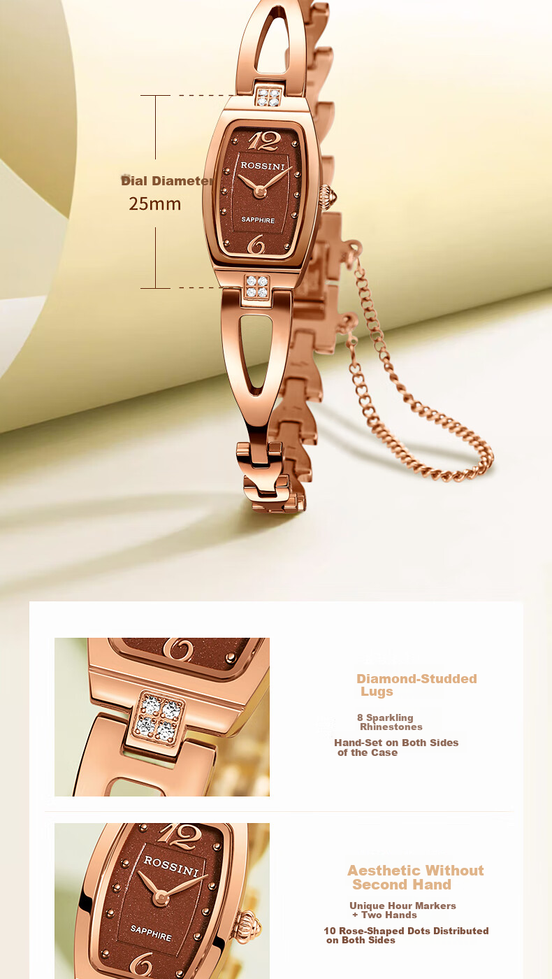 ROSSINI Women's Small Dial Bracelet Quartz Watch Ladies Brand Watch Valentine's Christmas Birthday Gift for Girls 13