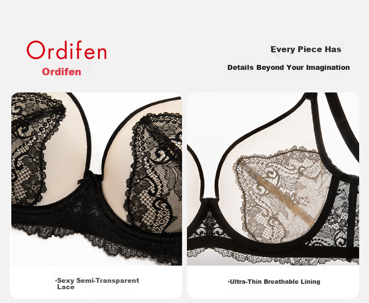Ordifen Women's Ultra-Thin Lace Sexy Slimming Boyshort Bra Set XB4318 12