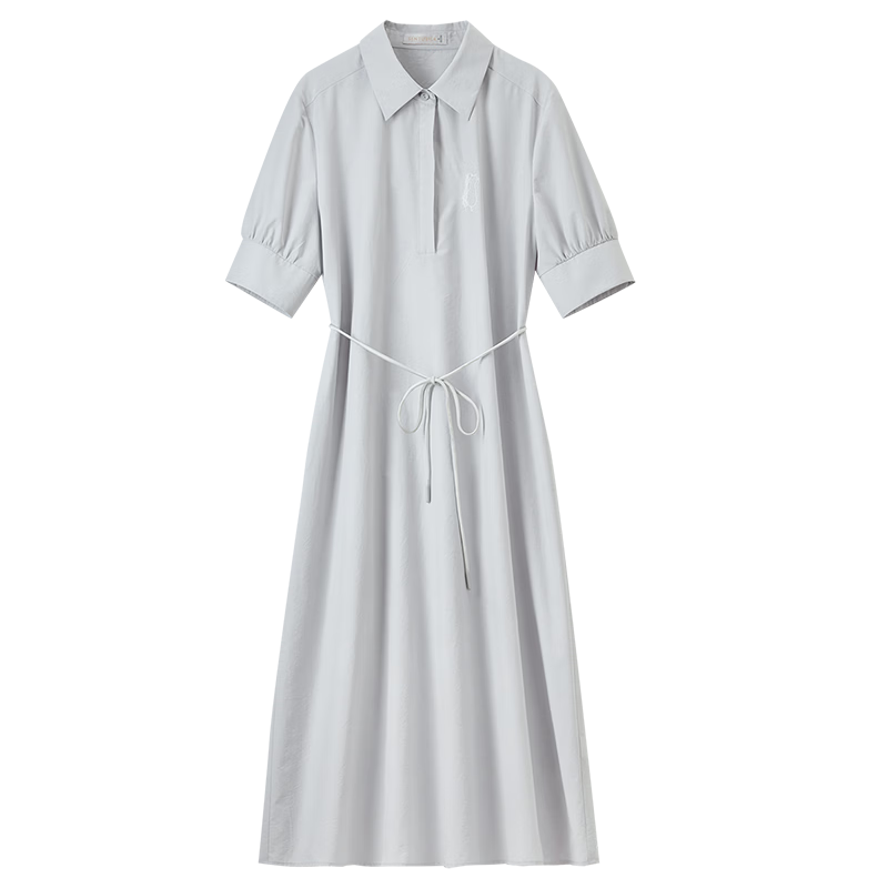 Sentubila Commuter Style Five-Sleeve Summer Slim Waist Embroidered Shirt Dress for Women Mid-Length