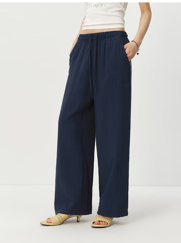 Semir Women's Casual Summer Solid Texture Ruffled Wide-Leg Loose Draped Pants 2026 Wide-Leg Trousers 109326127015B 42