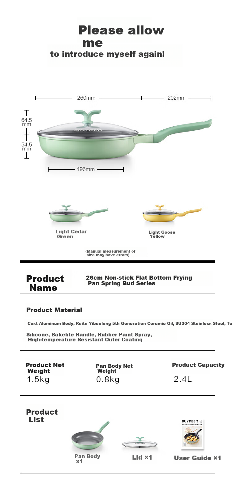Buydeem Spring Bud Non-Stick Frying Pan 26cm Light Yellow for Induction and Gas Cooktops 15