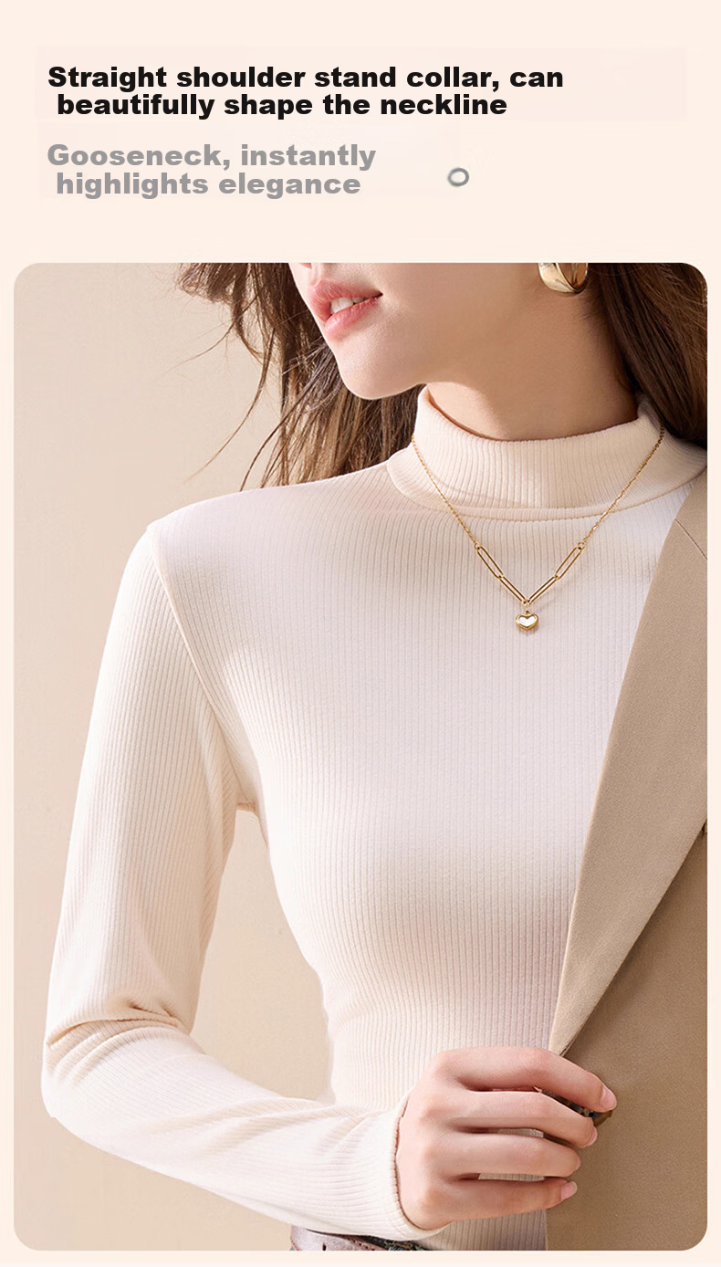 LangSha Women's Thermal Thickened Ribbed Base Shirt Autumn Winter 2025 New Half Turtleneck Knit Elegant Top 16
